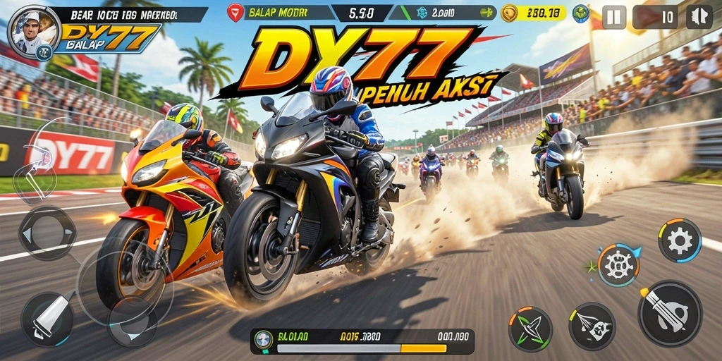 Tampilan gameplay DY777 yang menegangkan saat balap motor.
