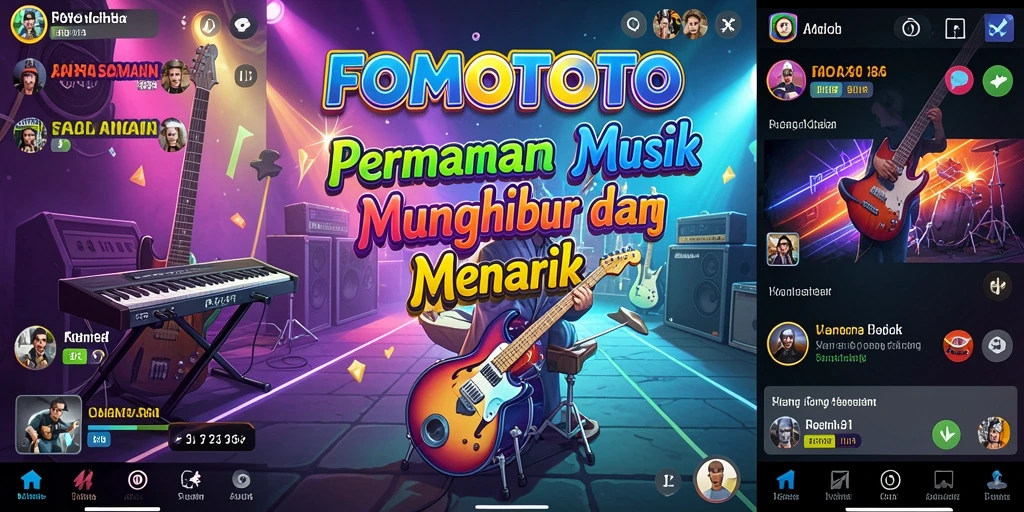 Screenshot utama FOMOTOTO menampilkan gameplay interaktif musik.