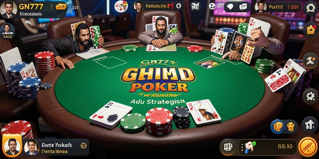 Screenshot gameplay GN777 menampilkan suasana poker yang mendebarkan.