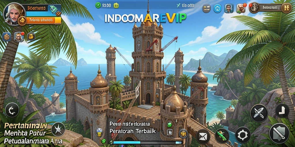 Tangkapan layar gameplay <strong>INDOMAREVIP</strong> menunjukkan pertahanan menara yang epik dan musuh yang datang menyerang.