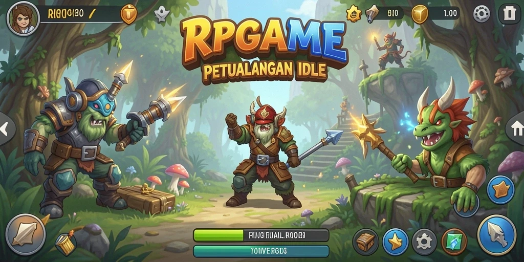Tampilan gameplay Idle RPGAME yang menarik dan berwarna.