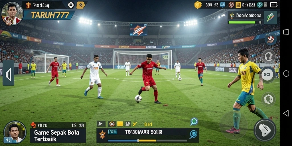 Tampilan gameplay seru dari TARUH777 dengan aksi sepak bola nyata.